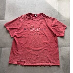 Vintage 1996 Budweiser Bud Wear Tee L Faded Red Distressed USA Changes Graphic